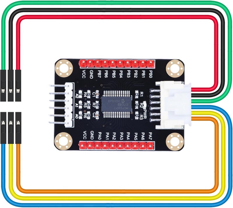 CQRobot MCP23017 IO Expansion Board Compatible with Raspberry Pi/Micro:bit/Arduino/STM32. I2C Interface Control, 2 Signal Pins Increase to 16 Input/Output Pins, Supports UP to 8 Simultaneous Uses. - Image 1